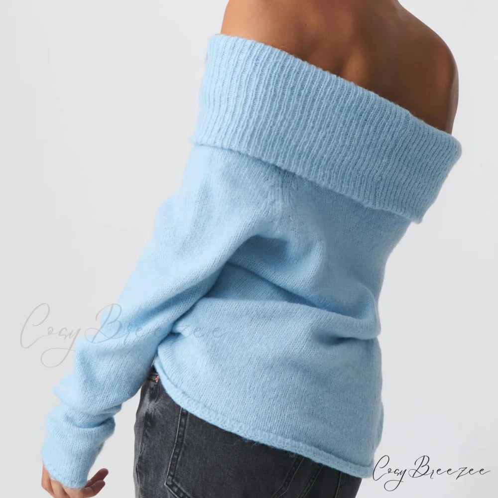 Off Shoulder Cropped Trendy Slouchy Knit Pullover Top knittop-250126