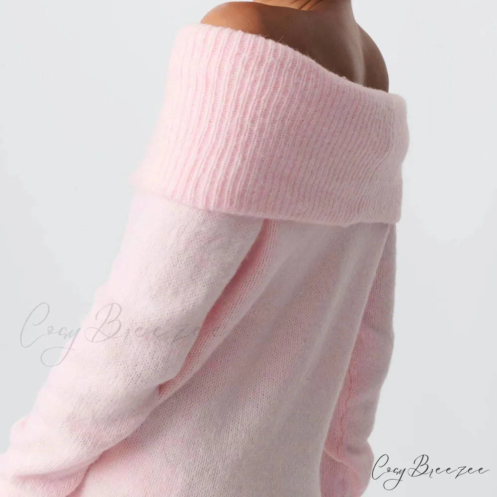 Off Shoulder Cropped Trendy Slouchy Knit Pullover Top knittop-250126
