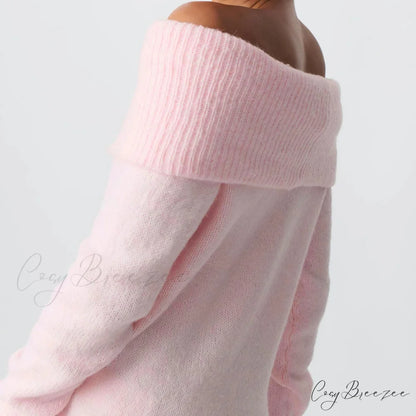 Off Shoulder Cropped Trendy Slouchy Knit Pullover Top knittop-250126