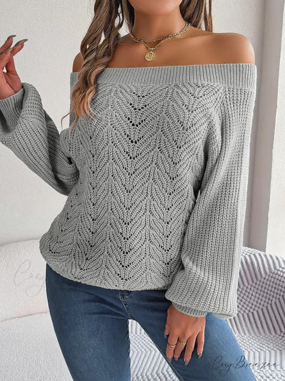 Off-Shoulder Elegant Spring Sweater Gray / S swraters-241228
