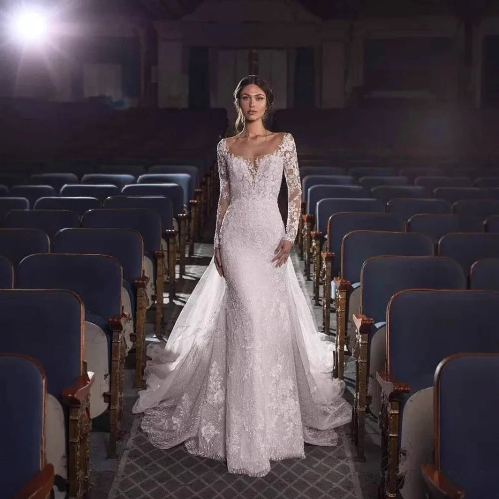 Off-Shoulder Lace Mermaid Bridal Wedding Dress white / 2 weddingdress-250223
