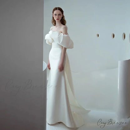 Off-Shoulder Satin Slim Wedding Dress weddingdress-250223