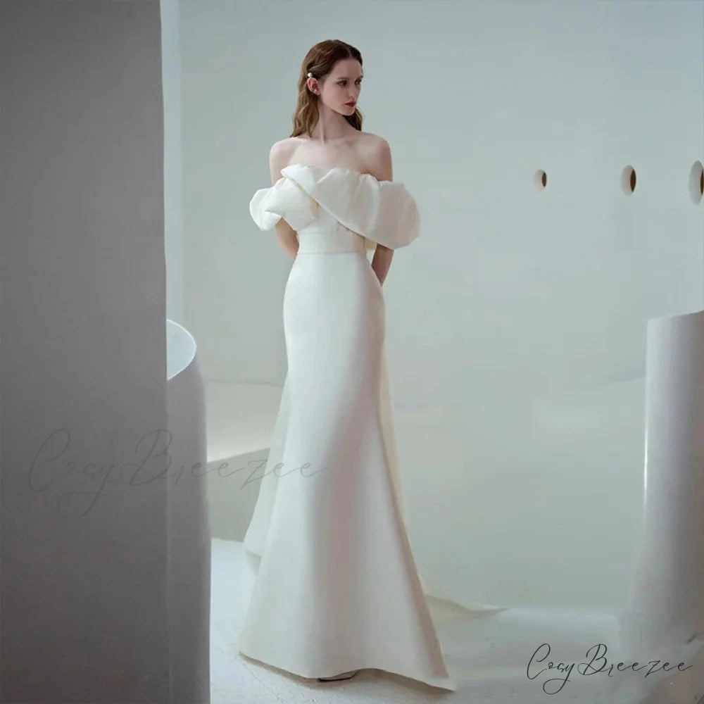 Off-Shoulder Satin Slim Wedding Dress White / XS weddingdress-250223