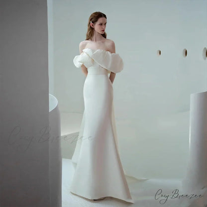 Off-Shoulder Satin Slim Wedding Dress White / XS weddingdress-250223