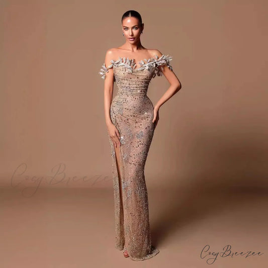 Off Shoulder Slit Strapless Floor Length Prom Dress pink / XS promdress-250223