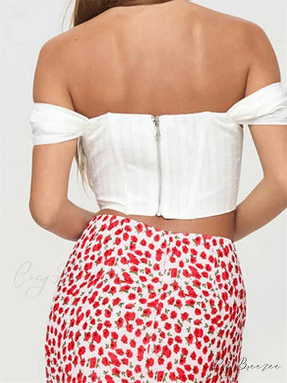 Off Shoulder Solid Zip Backless Tee Crop Top croptop-250126