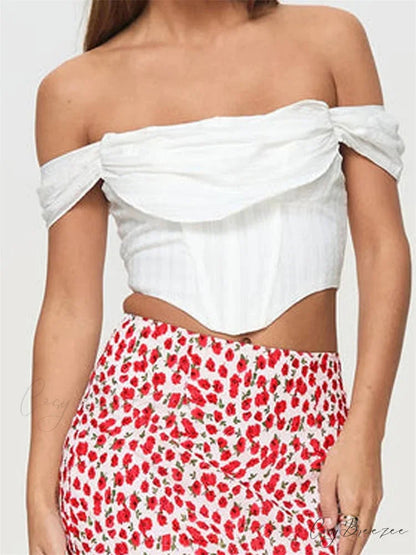 Off Shoulder Solid Zip Backless Tee Crop Top croptop-250126