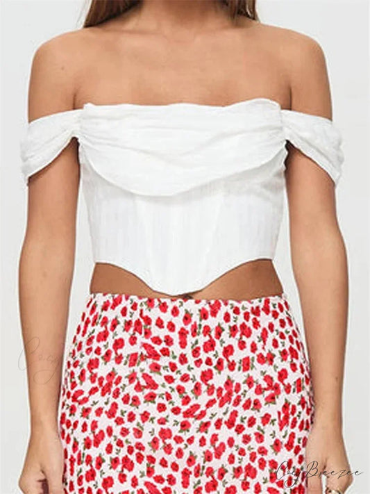 Off Shoulder Solid Zip Backless Tee Crop Top WHITE / S croptop-250126