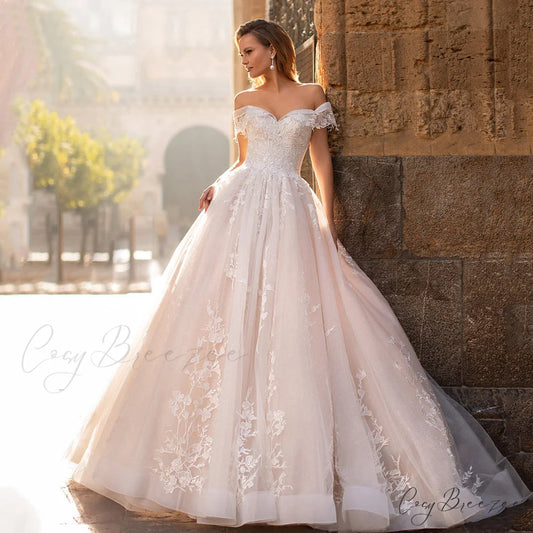 Off-Shoulder Starry Long Train Wedding Dress weddingdress-250223