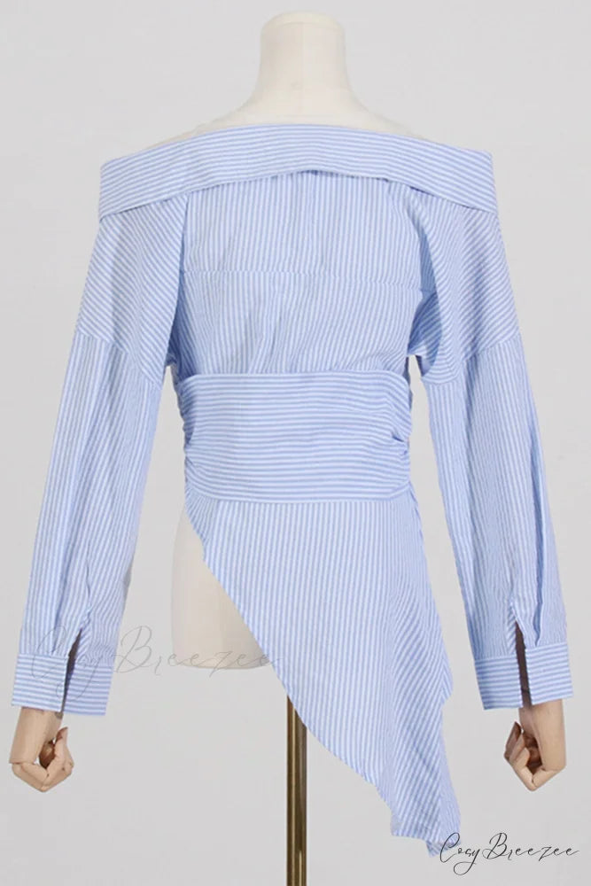 Off Shoulder Striped Blouse with Irregular Long Sleeves