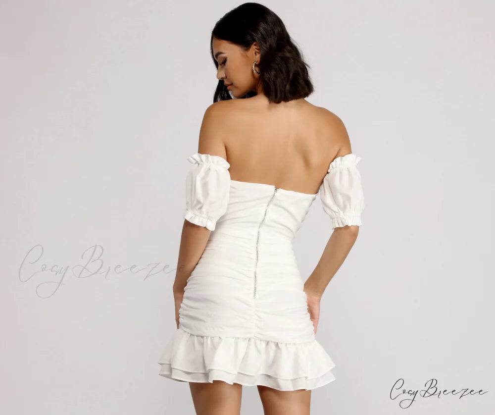 Off Shoulder Stylish Ruffle Mini Dress
