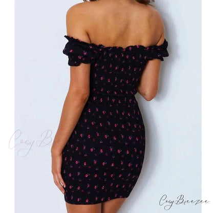 Off-shoulder Tie-up Floral Print Frilled Dress floraldress-250126