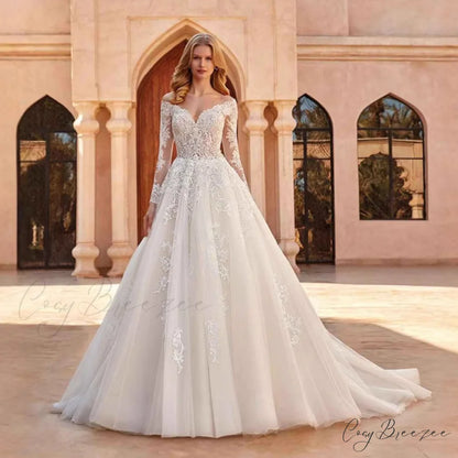 Off-Shoulder V-Neck Wedding Dress weddingdress-250223