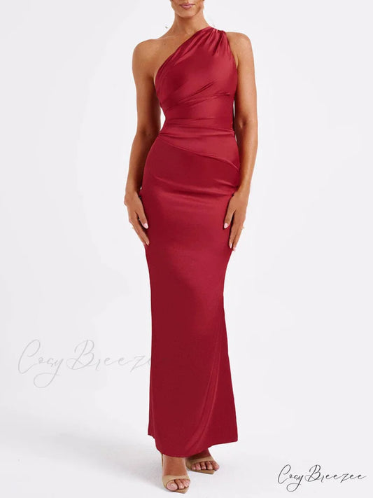 Off-The-Shoulder Elegant Maxi Dress Wine / S