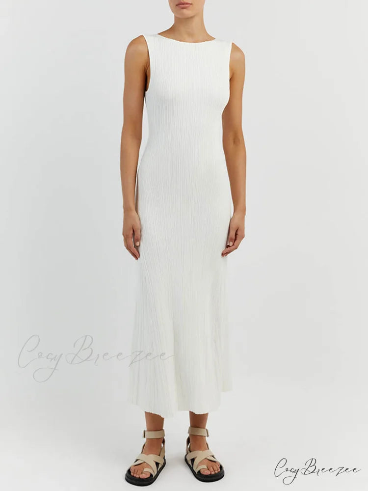 Off-White Sleeveless Stylish Midi Dress