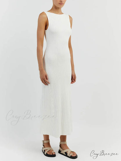 Off-White Sleeveless Stylish Midi Dress