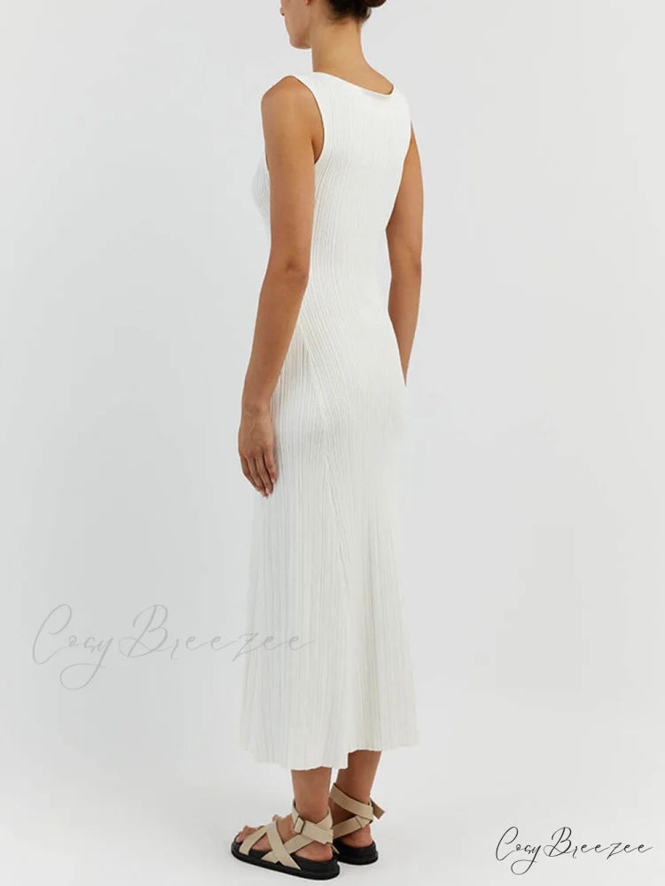 Off-White Sleeveless Stylish Midi Dress