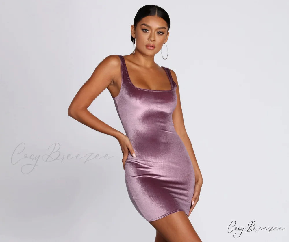 Oh So Stylish Velvet Mini Dress PLUM / S