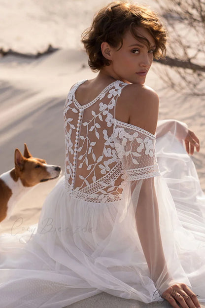 Olena Long-Sleeve Lace Trendy Applique Wedding Dress
