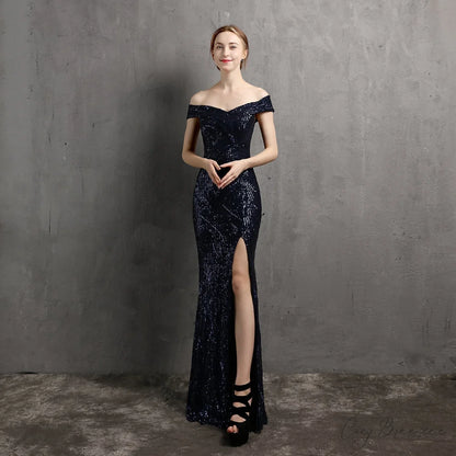 Olivia Formal Stylish Glitter Dress NAVY / XS