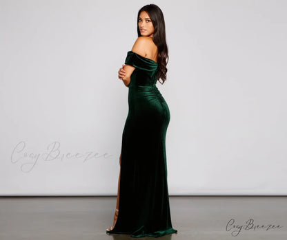 Olivia Formal Velvet Charming Off-The-Shoulder Maxi Dress