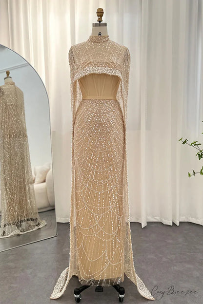 Olivia Pearl Graceful Embellished Maxi Dress Champagne / Fully Lined / 2