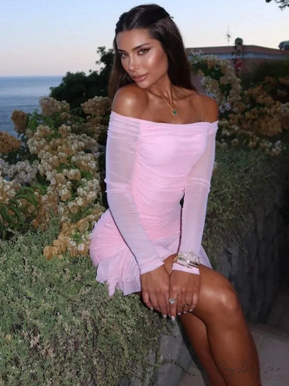 One-Shoulder Double Layer Mini Dress minidress-250223