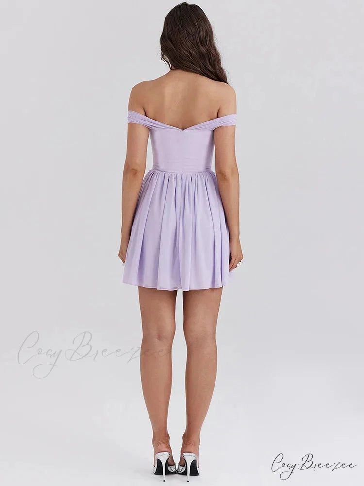 One-Shoulder Mesh Pleated Mini Dress minidress-250223