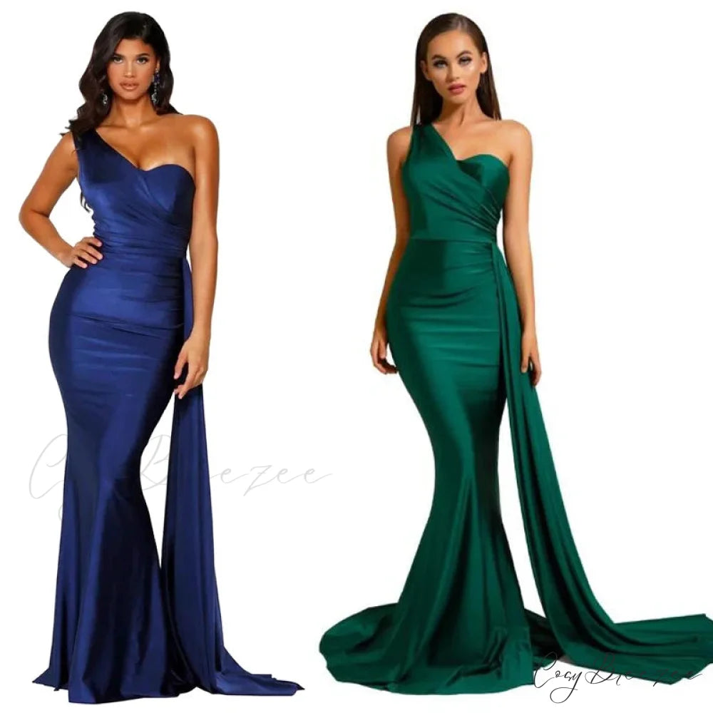 One-Shoulder Ruched Satin Party Dress