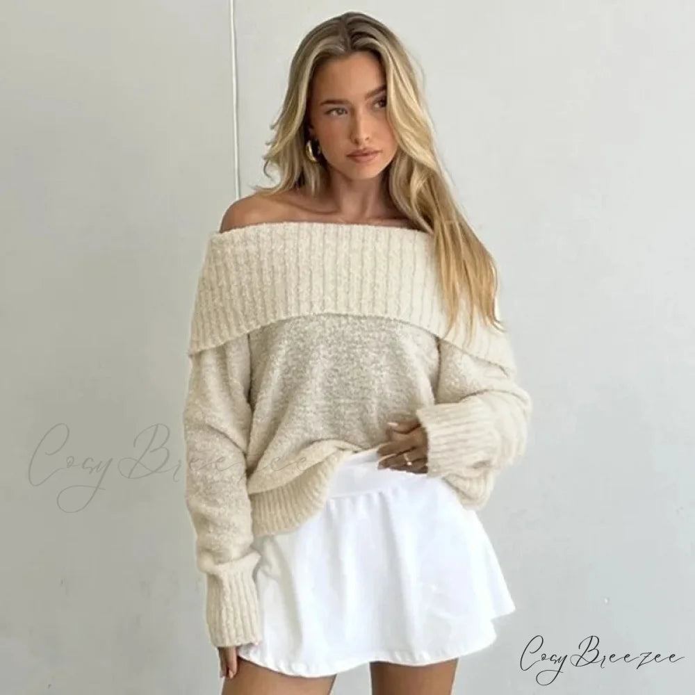 One Shoulder Slim Long Sleeve Pullover Sweater swraters-241228