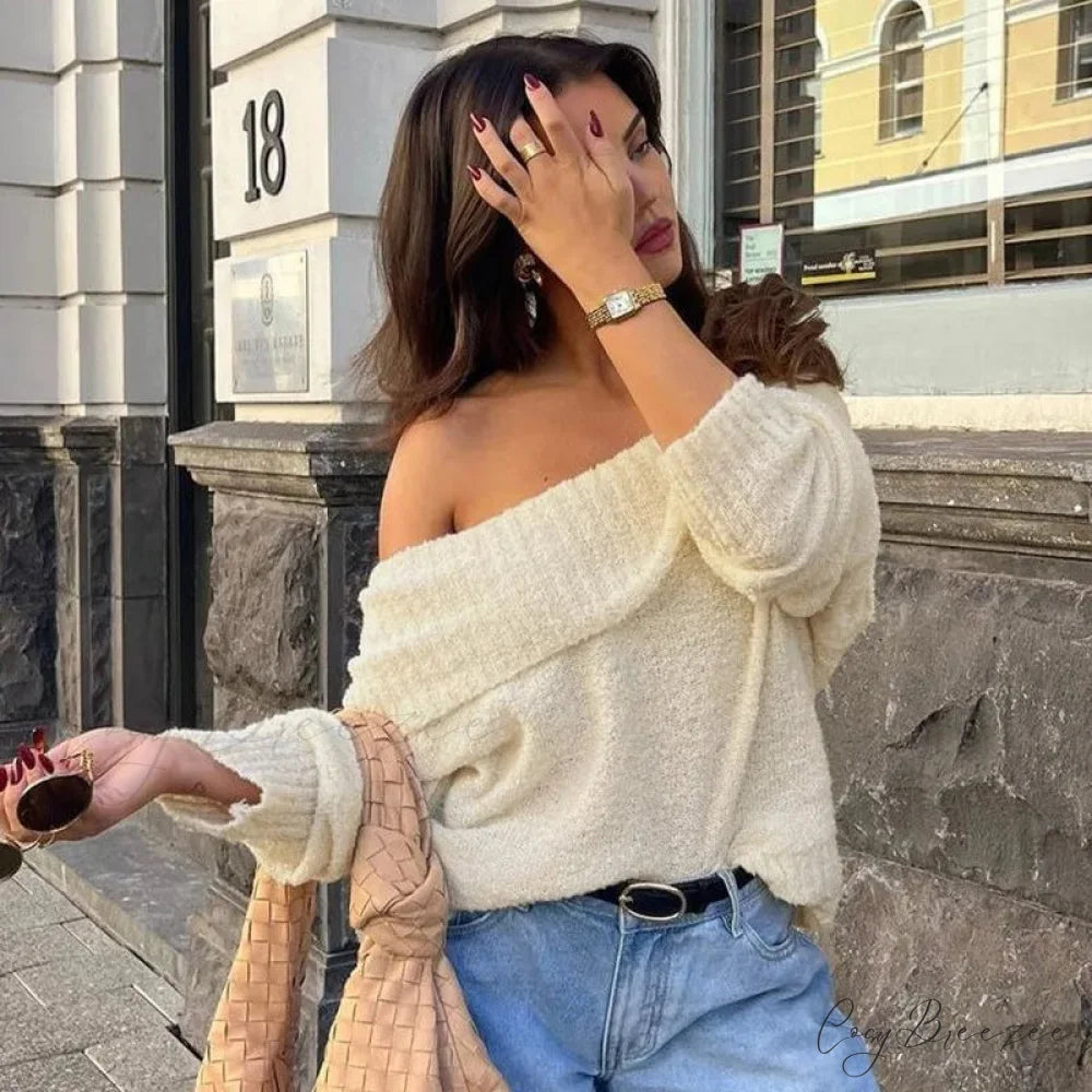 One Shoulder Slim Long Sleeve Pullover Sweater swraters-241228