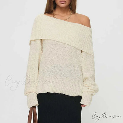 One Shoulder Slim Long Sleeve Pullover Sweater swraters-241228