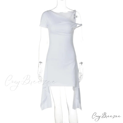 One Shoulder Twisted Charming Flare Mini Dress