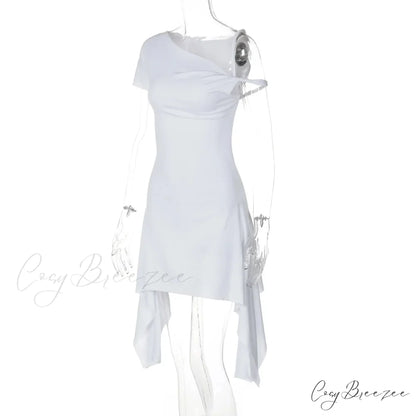 One Shoulder Twisted Charming Flare Mini Dress
