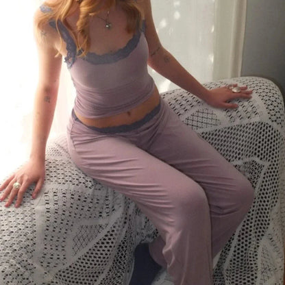 Open Back Lace Trim Crop Top purple / S croptop-250223
