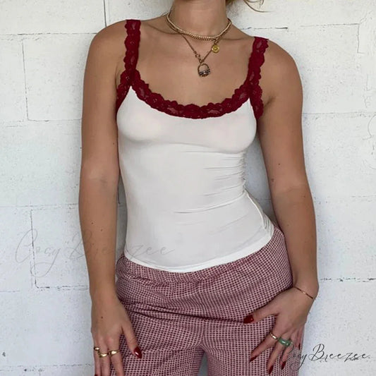 Open Back Lace Trim Crop Top white / S croptop-250223