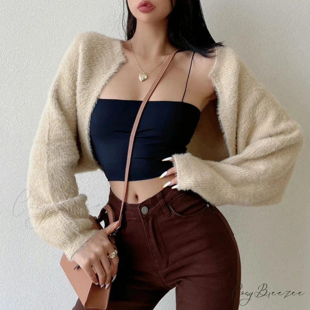 Open Front Cropped Full Sleeve Cardigan cardigans-241228