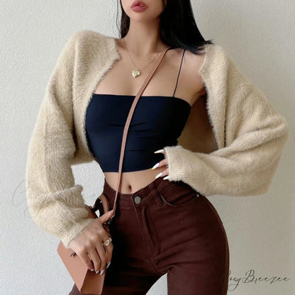Open Front Cropped Full Sleeve Cardigan cardigans-241228