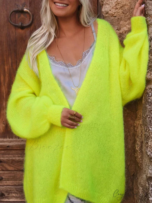 Open Front Plush Full Sleeve Knit Cardigan cardigans-241228