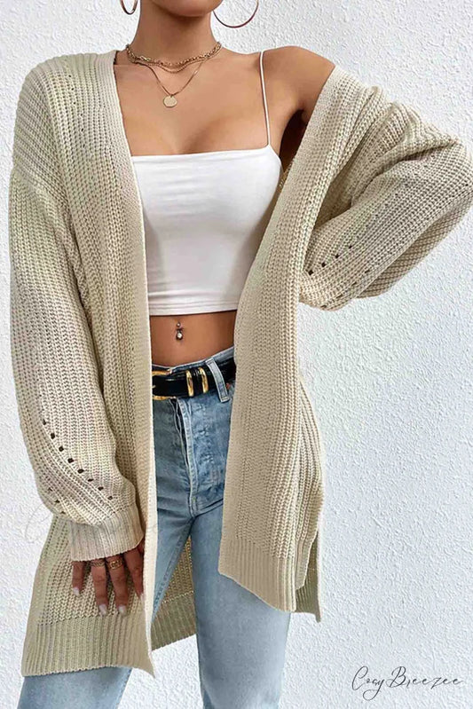 Open Mid-Length Front Cardigan Apricot / S