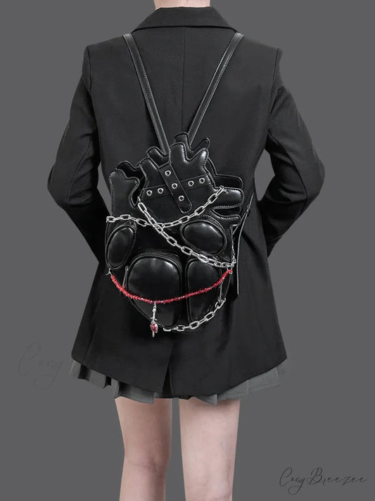 Original Dark Binding Chain Heart Punk Gothic Style Metal Sexy Shoulder Bag Black