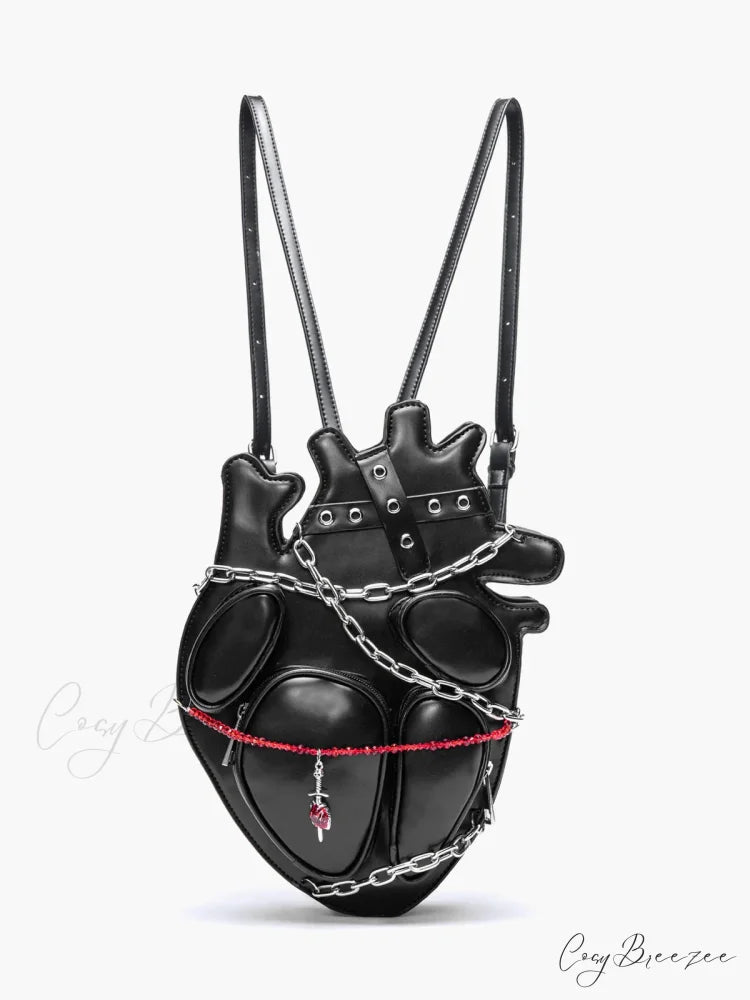 Original Dark Binding Chain Heart Punk Gothic Style Metal Sexy Shoulder Bag Black