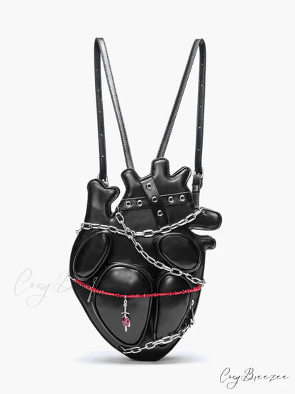 Original Dark Binding Chain Heart Punk Gothic Style Metal Sexy Shoulder Bag Black
