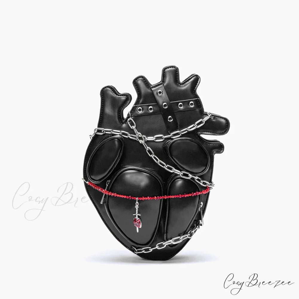 Original Dark Binding Chain Heart Punk Gothic Style Metal Sexy Shoulder Bag Black