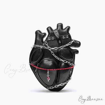 Original Dark Binding Chain Heart Punk Gothic Style Metal Sexy Shoulder Bag Black