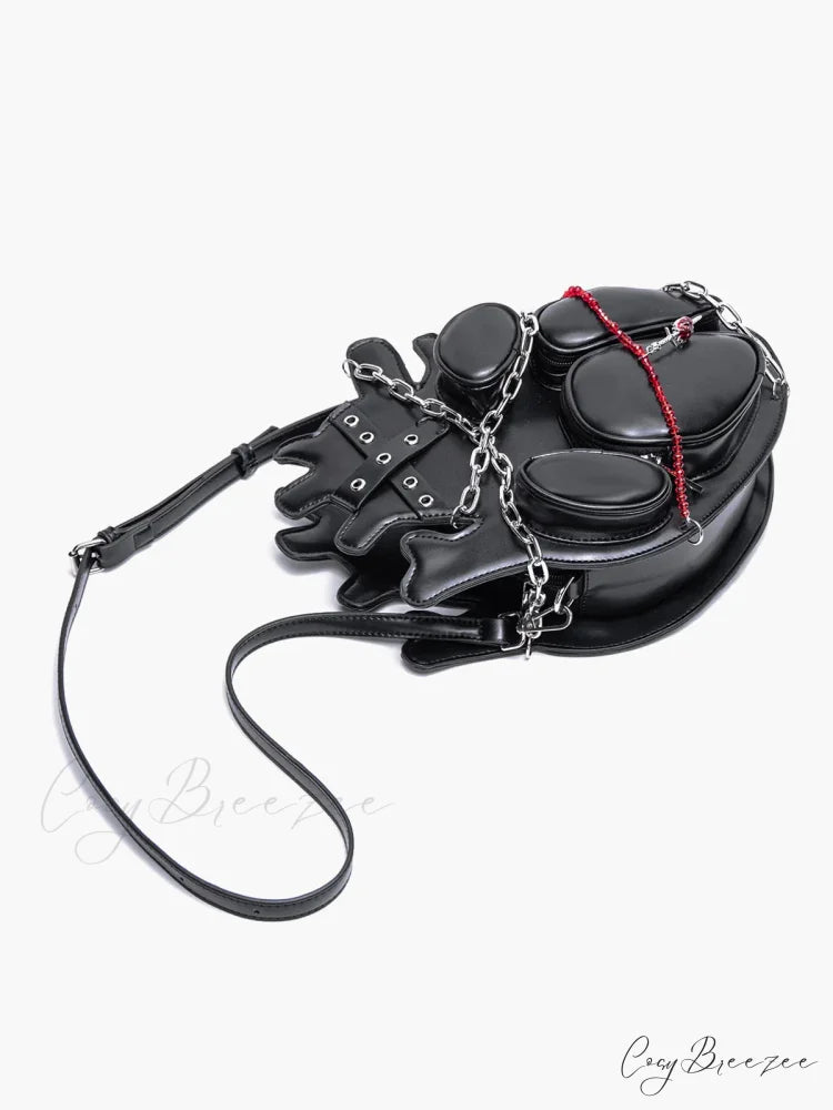 Original Dark Binding Chain Heart Punk Gothic Style Metal Sexy Shoulder Bag Black