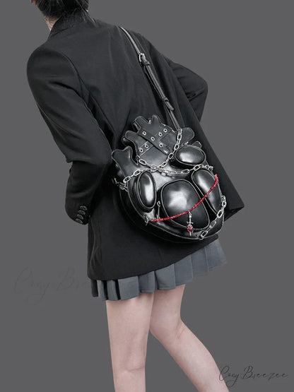 Original Dark Binding Chain Heart Punk Gothic Style Metal Sexy Shoulder Bag Black