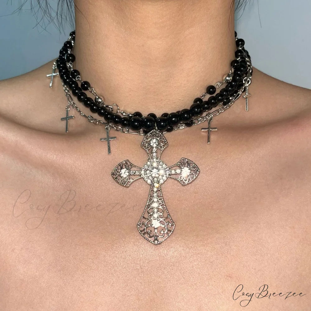 Original Sweet Cool Cross Layered Necklace SILVER