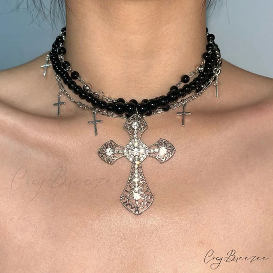 Original Sweet Cool Cross Layered Necklace SILVER