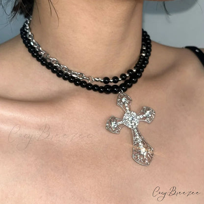 Original Sweet Cool Cross Layered Necklace SILVER